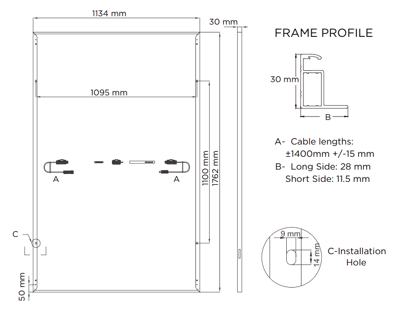 Розміри сонячного фотомодуля TCL Solar